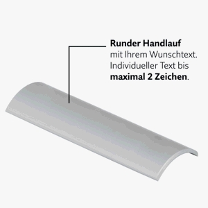 Handlaufschild aus Aluminium, max. 2 Zeichen Wunschtext, runder Handlauf Handlaufschild aus Aluminium, max. 2 Zeichen Wunschtext, runder Handlauf