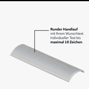 Handlaufschild aus Aluminium, max. 10 Zeichen Wunschtext, runder Handlauf Handlaufschild aus Aluminium, max. 10 Zeichen Wunschtext, runder Handlauf